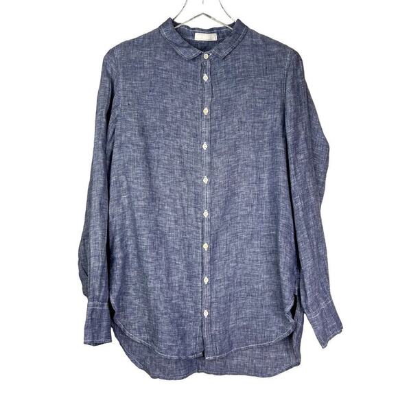 CP Shades 100% Linen Button Down Long Sleeve Shirt Blue SMALL Collar - Picture 1 of 5